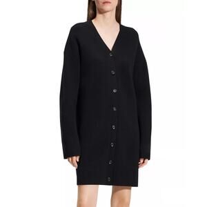 Theory Women Wool/Cashmere Knit V-Neck Button Front Mini Dress Cardigan Size L